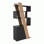 BIBLIOTHÈQUE HELYOS H 190 X L 90 X P 40 CM BANDEAU CHÊNE CLAIR PORTE À GAUCHE CARBONE