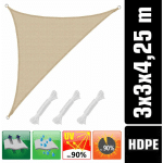 VOILE D'OMBRAGE UV 3X3X4,25 HDPE TRIANGLE PROTECTION SOLAIRE TOILE IVOIRE - BEIGE
