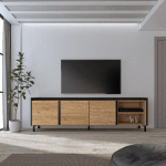 SKRAUT HOME - MEUBLE TV EFFET BOIS DE CHÊNE ET NOIR 207X35X61CM AVEC PIEDS