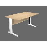 BUREAU DROIT PRONTO PRESTIGE - L.140 X P.80 CM - PLATEAU CHÊNE - PIEDS L BLANC