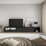 SKRAUT HOME - MEUBLE TV EFFET BOIS NOIR ET CHÊNE 310X37X50CM AVEC LED