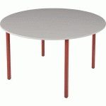 TABLE UNIVERSALIS RONDE Ø120 PLATEAU GRIS PIED 3000 ROUGE