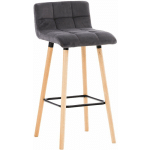 TABOURET DE BAR EN VELOURS GRIS COUTURES DÉCORATIVES PIEDS EN BOIS AVEC REPOSE-PIEDS - OR