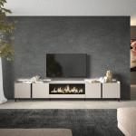 SKRAUT HOME - MEUBLE TV EFFET BOIS BEIGE 315X35X61CM CHEMINÉE EFFET FEU XXL