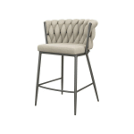 TESSA-FAUTEUIL DE BAR EN TISSU LIN ET MÉTAL NOIR MAT - BEIGE