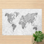 MICASIA - TAPIS EN VINYLE - PAPER WORLD MAP WHITE GRAY - PAYSAGE 2:3 DIMENSION HXL: 80CM X 120CM