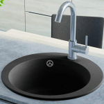 EVIER DE CUISINE EN GRANIT BAC UNIQUE ROND NOIR HDV04970 - HOMMOO