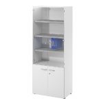 MEUBLE HAUT NF ENVIRONNEMENT VITRINE - H.202 X L. 80 X P. 48 CM - BLANC - PORTES BASSES BLANC - PORTES HAUTES VERRE