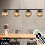 SUSPENSION DE PLAFOND DESIGN BOULE TÉLÉCOMMANDE LUMIÈRE LAMPE EN VERRE FUMÉ NOIR MAT DIMMABLE DANS UN ENSEMBLE COMPRENANT DES AMPOULES LED RVB