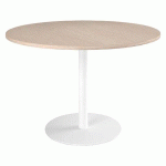 TABLE RONDE 120 CM PLATEAU CHÊNE CLAIR PIÈTEMENT COLONNE MÉTAL BLANC EXCELLENS