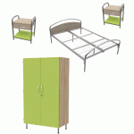 PACK THÉLIA LIT 140X190 SOMMIER TREILLIS+2 CHEVETS+ARMOIRE 2P CHÊNE FONCÉ - MANUTAN COLLECTIVITÉS