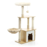 ARBRE À CHAT BOIS BEIGE 106CM GRIFFOIR MAISONNETTE HAMAC BALLE JEU LUDIQUE ANIMAL DOMESTIQUE - BEIGE - FUDAJO