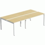 BUREAU DROIT BENCH 126X280CM PIED BLANC PLATEAU HÊTRE 4PERS. - PAPERFLOW