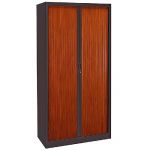 ARMOIRE MÉTAL CLASSTOUT CLASSIQUE - A RIDEAUX - L. 120 X H. 198 CM - CORPS ANTHRACITE  - RIDEAUX MERISIER