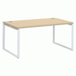 BUREAU DROIT L 160 X P 90 CM PLATEAU CHÊNE CLAIR PIÈTEMENT ACIER BLANC SHINY