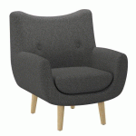 FAUTEUIL LUZE, 1 PLACE, PIEDS BOIS, TISSU GRIS