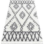 TAPIS UNION 3481 ZIGZAG CRÈME ET GRIS FRANGES BERBÈRE MAROCAIN SHAGGY WHITE 160X220 CM