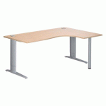 BUREAU COMPACT EXCELLENS L 180 CM CHÊNE CLAIR RETOUR À DROITE RÉGLABLE EN HAUTEUR PIÉTEMENT MÉTAL PLUS ALU