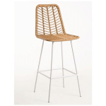 LES TENDANCES - TABOURET DE BAR ROTIN NATUREL ET ACIER BLANC TAKA 73CM