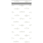 PAPIER PEINT POISSONS - 0,53 X 10,05 M DE ESTAHOME BLANC ET ARGENT