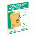 LOT DE 50 - PAQUET DE 5 POCHETTES KRAFT ADOUR BRUN 176X250MM - AUTO-ADHÉSIVES - 90G/M2 - BRUN