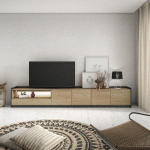 SKRAUT HOME - MEUBLE TV EFFET BOIS DE CHÊNE ET NOIR 310X37X50CM AVEC LED