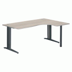 BUREAU COMPACT L 180 CM CHÊNE GRIS RETOUR À DROITE RÉGLABLE EN HAUTEUR PIÈTEMENT MÉTAL PLUS EXCELLENS ANTHRACITE