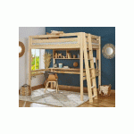 PACK LIT MEZZANINE 2 PLACES ABEL + MATELAS  BOIS NATUREL 120X190 CM ECHELLE PETIT CÔTÉ MATELAS HAVEL