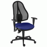 CHAISE DE BUREAU HOLLY TISSU ET MAILLE BLEU - DOSSIER HAUT ACCOUDOIRS - MÉCANISME CONTACT PERMANENT - PIEDS NOIR