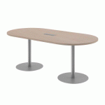 TABLE DE RÉUNION OVALE L 210 CM CHÊNE PIÈTEMENT COLONNE ALUMINIUM EXCELLENS