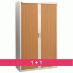 PACK ARMOIRES À RIDEAUX BRUNEAU H 200 CM CORPS GRIS CLAIR RAL 7035 / PORTES HÊTRE - 1 ACHETÉE = 1 OFFERTE DE MÊME COLORIS