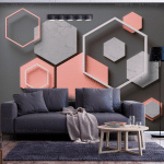 ARTGEIST - PAPIER PEINT ADHÉSIF HEXAGON PLAN - 98 X 70 CM - ROSE ET GRIS