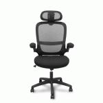 CHAISE PRO525, DOSSIER EN MAILLE NOIRE, ASSISE ET APPUI-TÊTE EN TISSU NOIR