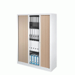 ARMOIRE HAUTE MÉTAL H 160 X L 120 À RIDEAUX MONOBLOC CORPS BLANC-CHÊNE CLAIR GÉNÉRIC