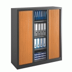 ARMOIRE À RIDEAUX MONOBLOC ECO-CONÇUE DÉCOR H 136 X L 120 CM CORPS ANTHRACITE/RIDEAUX MERISIER