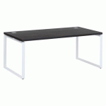 BUREAU DROIT L 180 X P 90 CM PLATEAU NOIR ÉBÈNE PIÈTEMENT ACIER BLANC SHINY