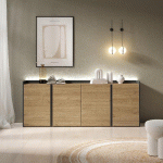 SKRAUT HOME - BUFFET EFFET BOIS DE CHÊNE ET NOIR 207X35X80CM AVEC LED