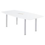 TABLE TONNEAU AVEC ÉLECTRIFICATION ACTUAL L. 200 X 100 CM - PLATEAU BLANC - 4 PIEDS CARRÉS ALUMINIUM