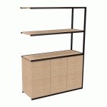 BIBLIOTHÈQUE LUMYA L 120 X P 41,5 X H 162 CM MODULE SUIVANT STRUCTURE MÉTAL NOIR 3 PORTES CHÊNE CLAIR