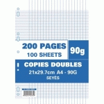 SACHET DE 200 PAGES COPIES DOUBLES GRAND FORMAT A4 GRANDS CARREAUX SÉYÈS 90G PERFORÉES - LOT DE 6