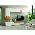 MEUBLE TV - 5 MODULES - AURA.2 - 240CM - BLANC ET ARTISAN - 1 COLONNE RAMIS