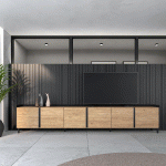 SKRAUT HOME - MEUBLE TV EFFET BOIS DE CHÊNE ET NOIR 309X35X61CM AVEC PIEDS