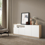 SKRAUT HOME - BUFFET EFFET BOIS BLANC ET CHÊNE 207X37X80CM AVEC LED