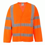 LOT DE 4 - PORTWEST C473 GILET 2 BANDES & BAUDRIER MANCHES LONGUES ORANGE - TAILLE S/M