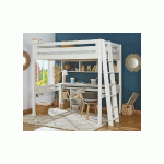 PACK LIT MEZZANINE 2 PLACES ABEL + MATELAS  BLANC 140X190 CM ECHELLE PETIT CÔTÉ MATELAS MOMA