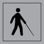 PANNEAU ACCESSIBILITÉ, MALVOYANT OU AVEUGLE - ISO 7001 EN GRAVOPLY - 250 X 250 - GRIS