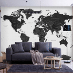 ARTGEIST - PAPIER PEINT CARTE DU MONDE EN NOIR ET BLANC - 300 X 210 CM - NOIR