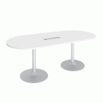 TABLE DE RÉUNION OVALE L 210 CM BLANC PIÈTEMENT COLONNE ALUMINIUM EXCELLENS