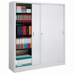 ARMOIRE MÉTALLIQUE GRAND VOLUME - JUMBO PORTES COULISSANTES L 180 X H 200 X P 45 CM GRIS CLAIR
