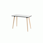 BUREAU TÉLÉTRAVAIL HOP H.75 X L.100 X P.50 CM PLATEAU BLANC PIÈTEMENT BOIS MASSIF